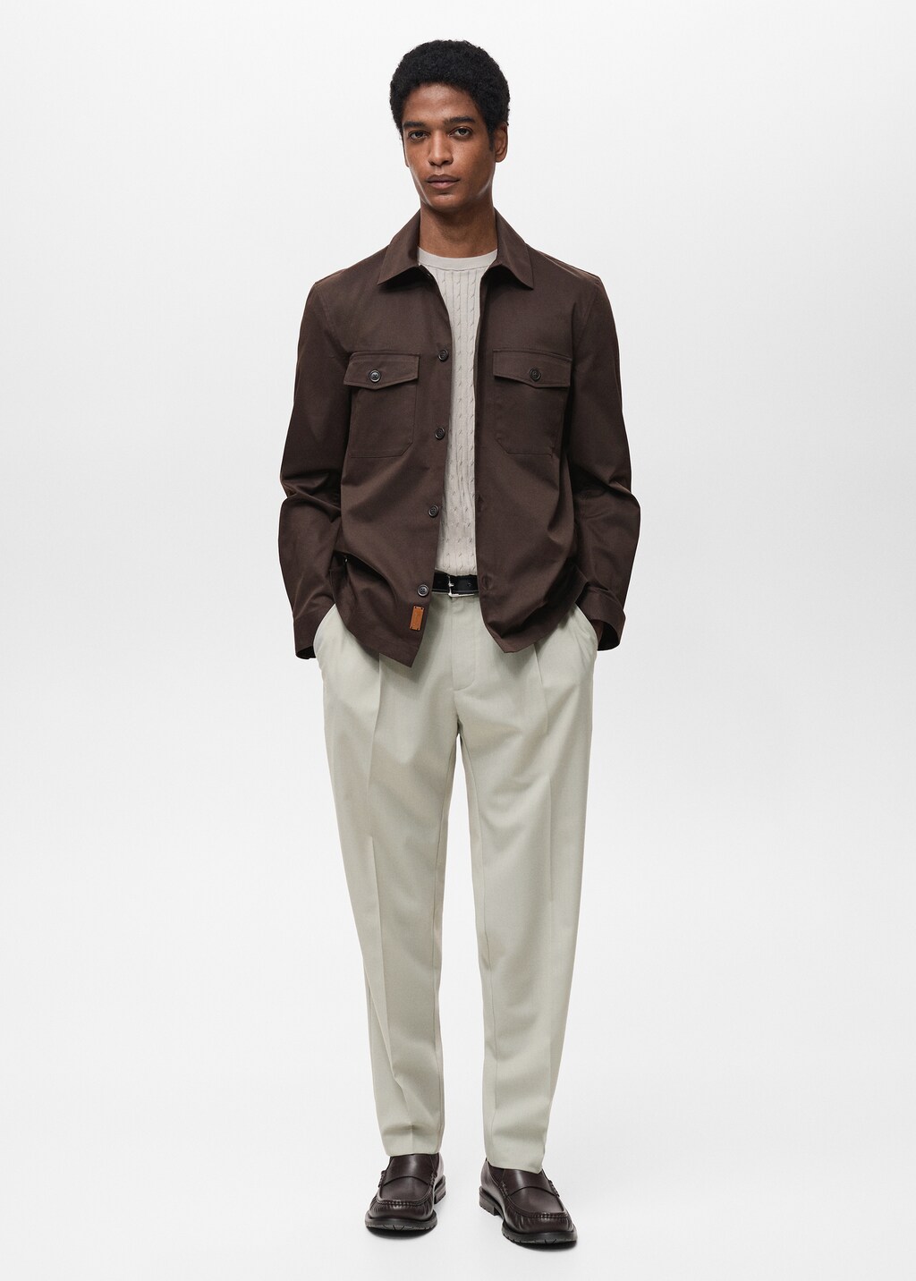 Regular-fit cotton overshirt with pockets - Dark Navy