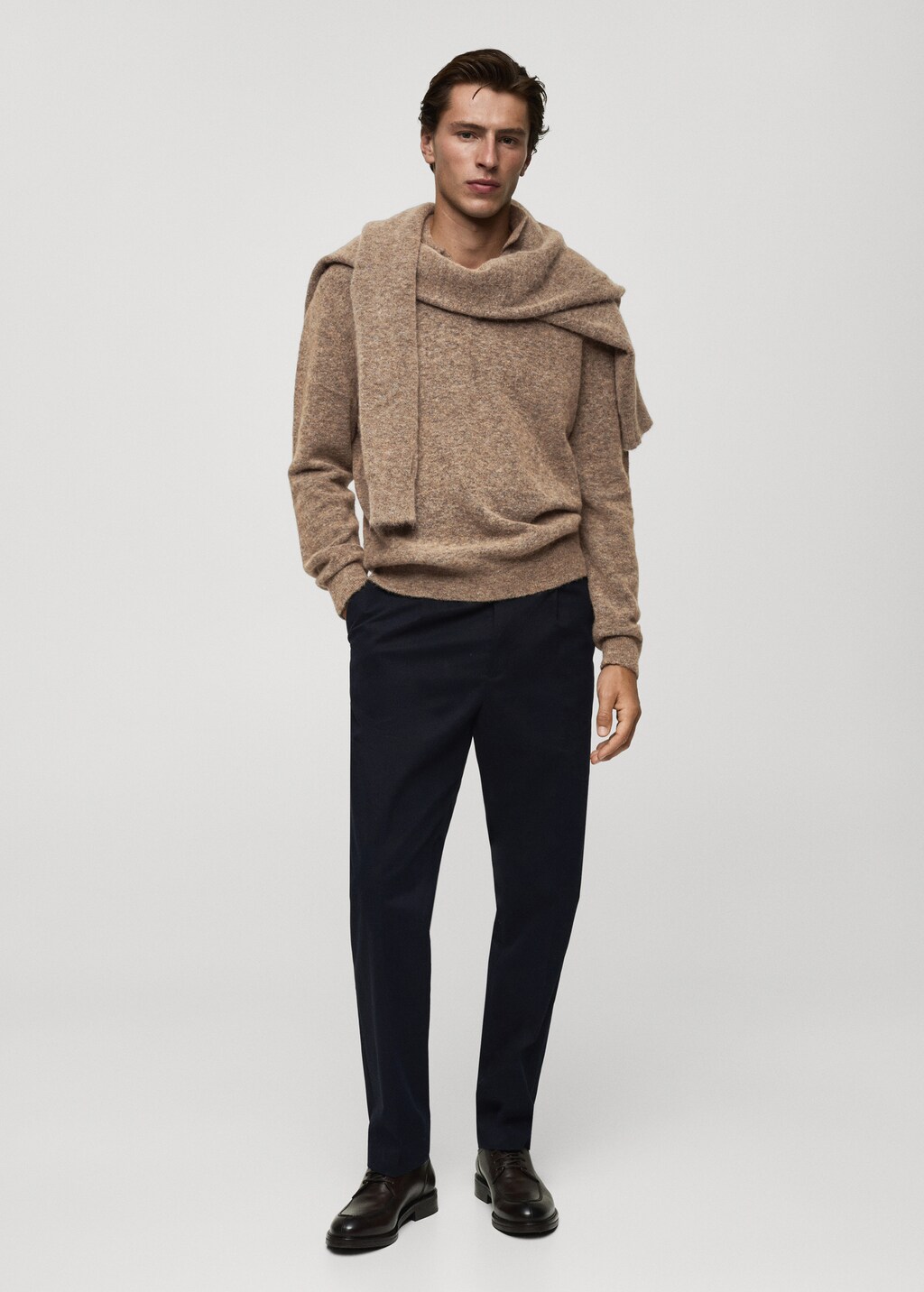 Cotton twill pleated trousers - Ecru