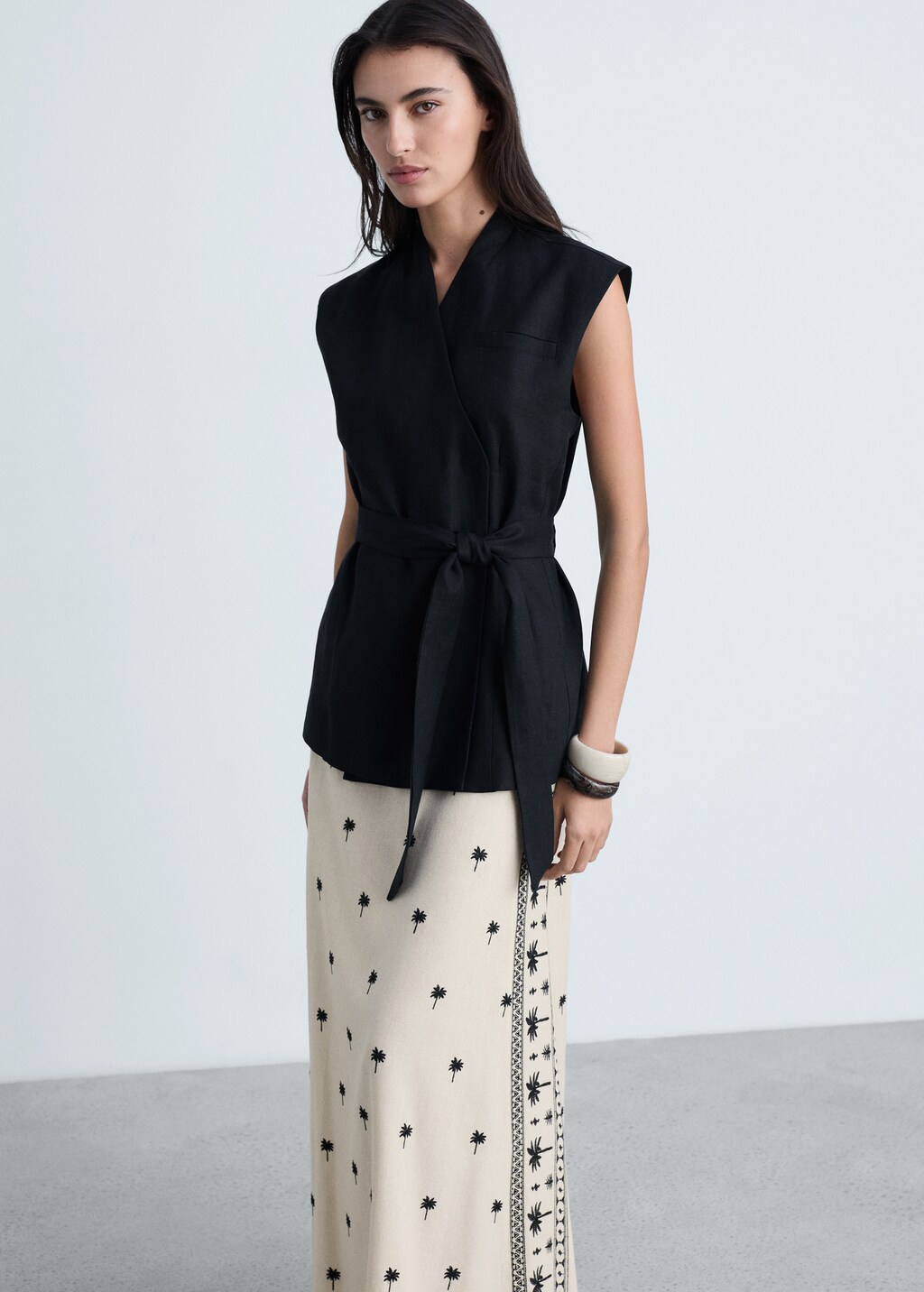 Embroidered flared skirt - Beige