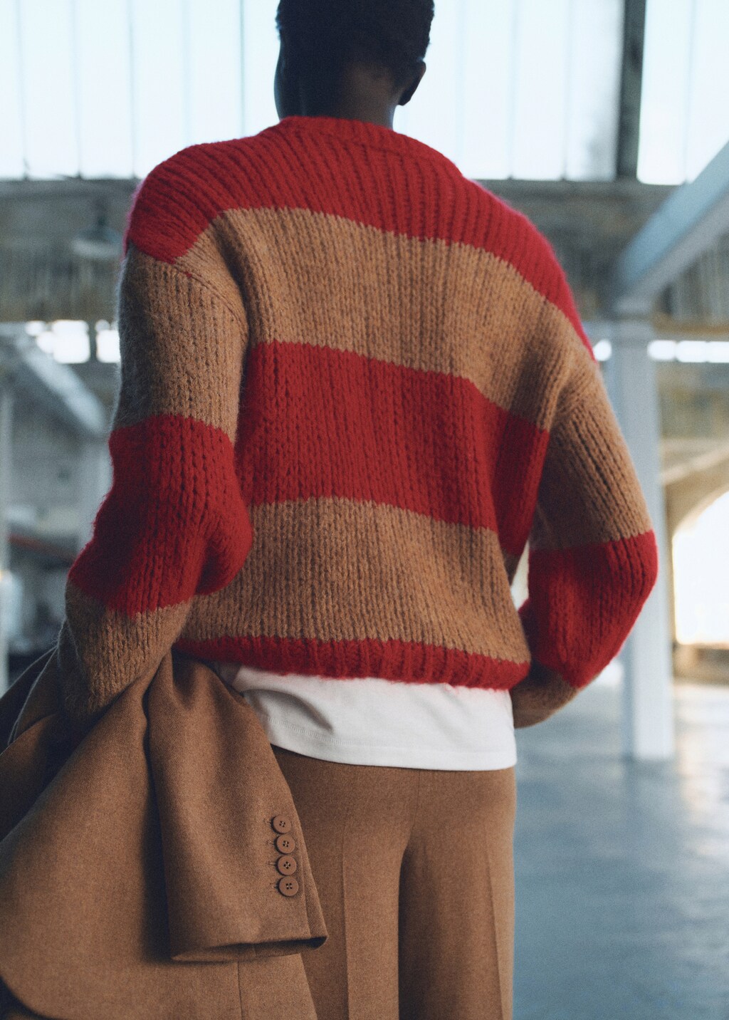 Chunky-knit striped sweater - Red
