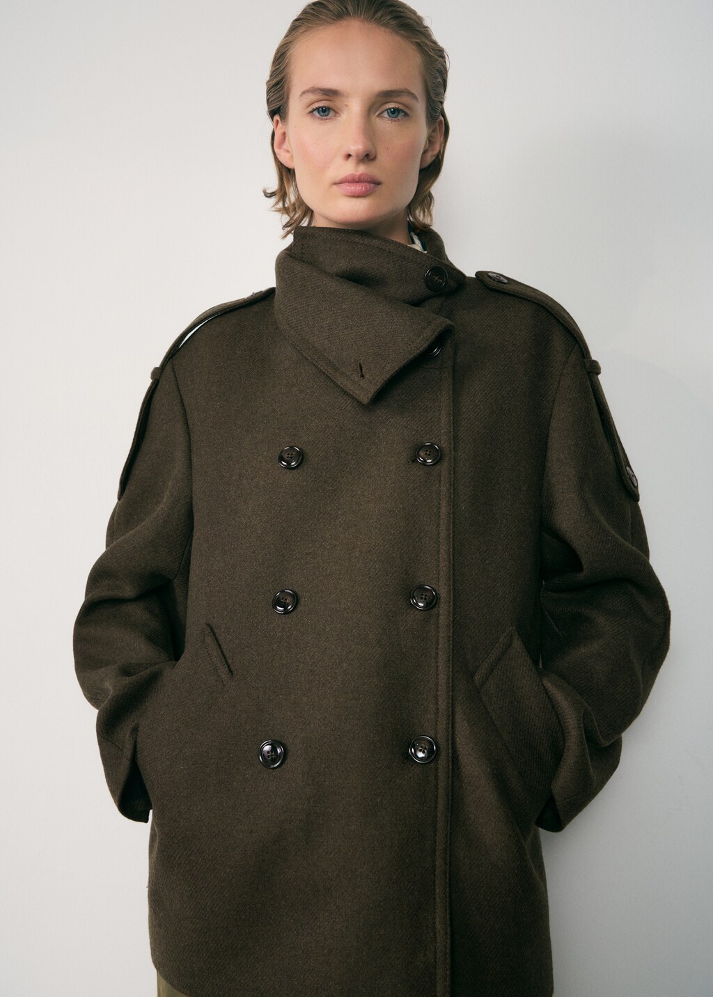 Double-breasted wool coat - Khaki