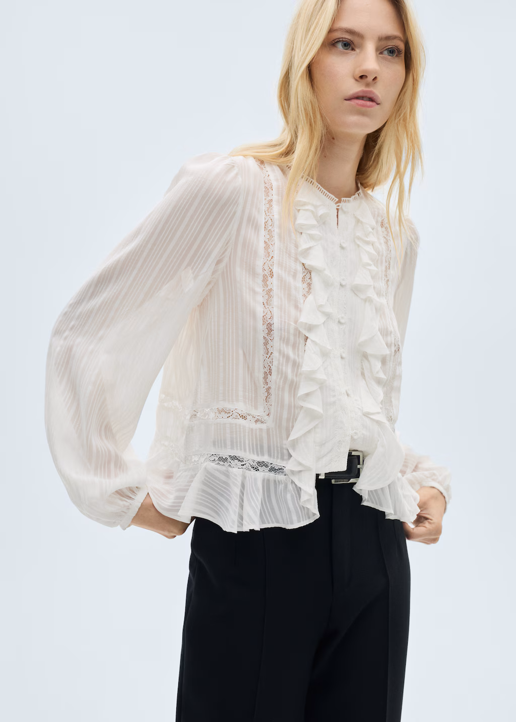 Blouse with ruffles and lace details - Off White