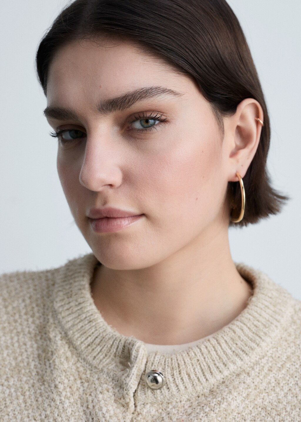 Chunky-knit jacket with buttons - Beige