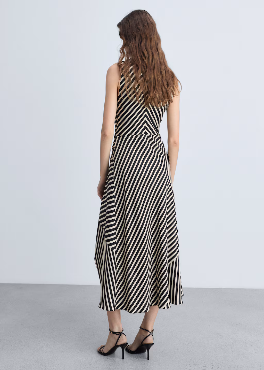 Asymmetrical stripe-print dress - Black