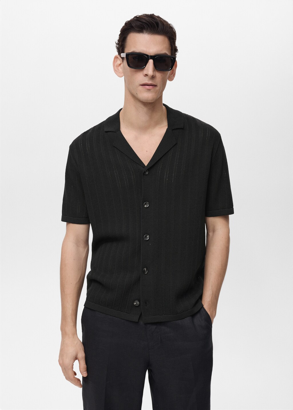 Knitted shirt with pointelle detail - Black