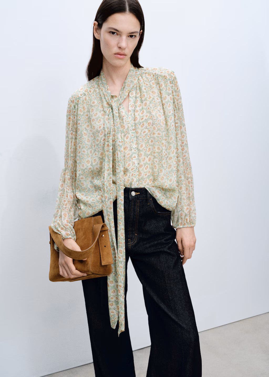 Floral tie blouse - Black