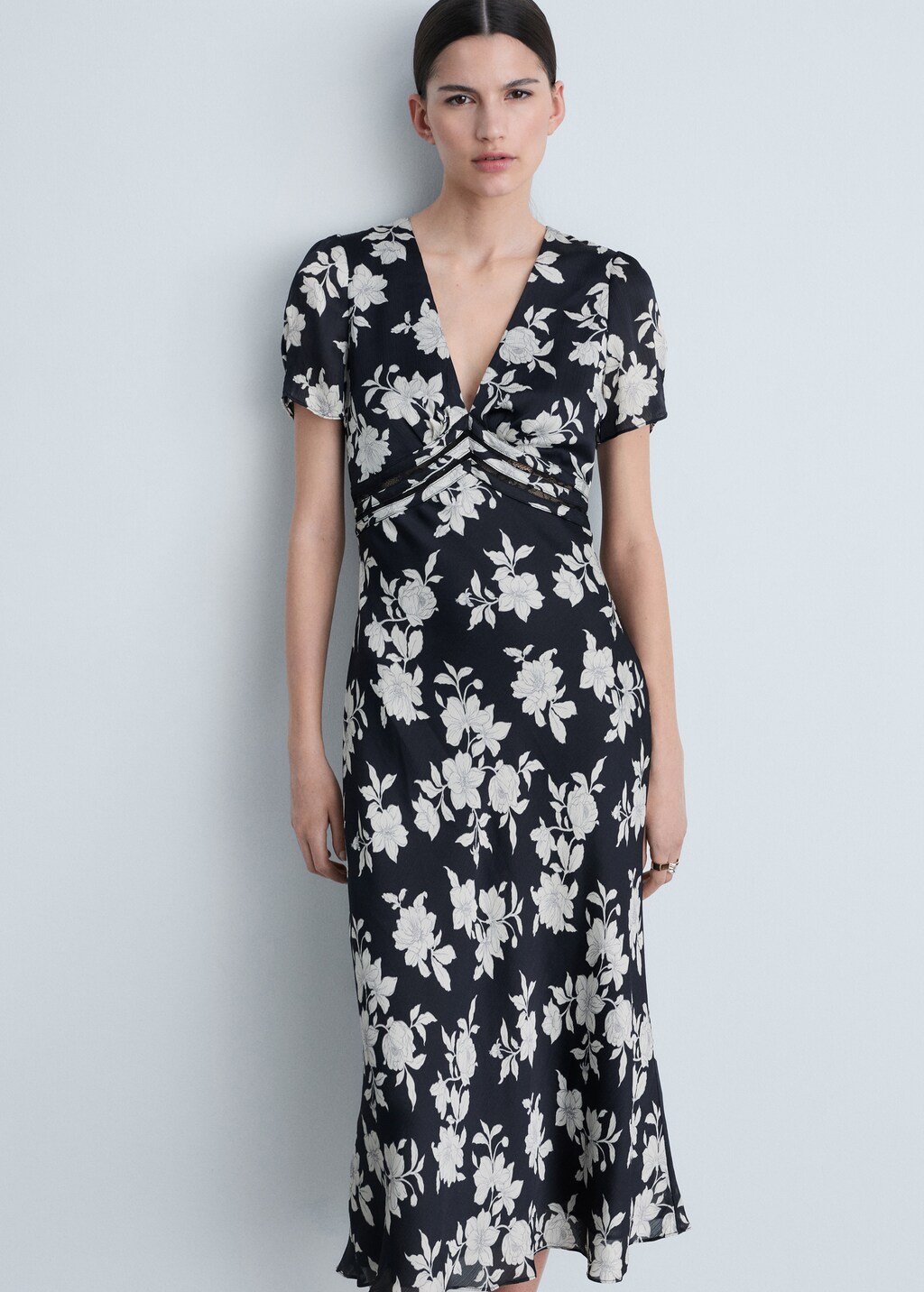 Floral-print flared dress - Black