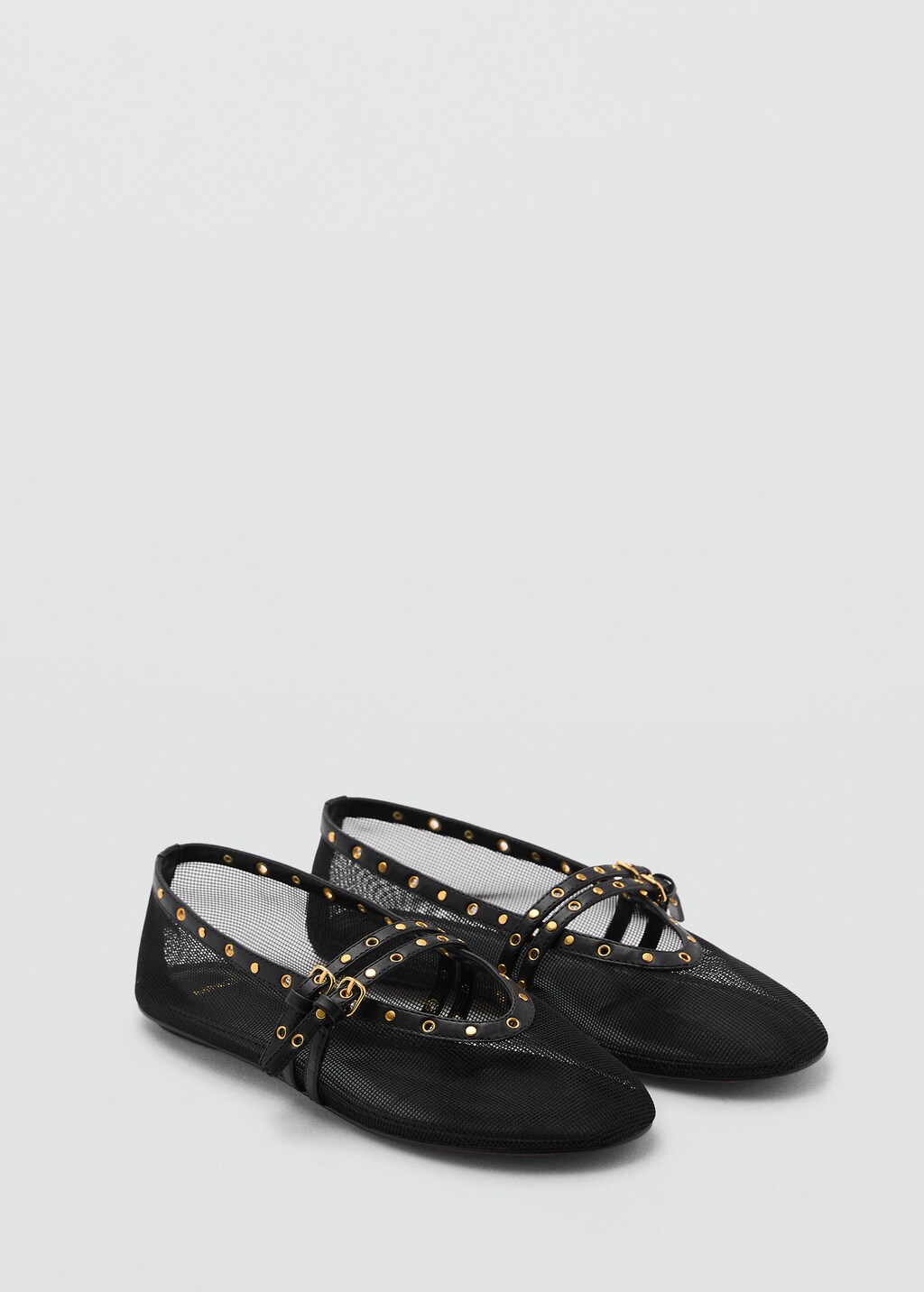 Mesh ballerina flats with die-cut details - Black