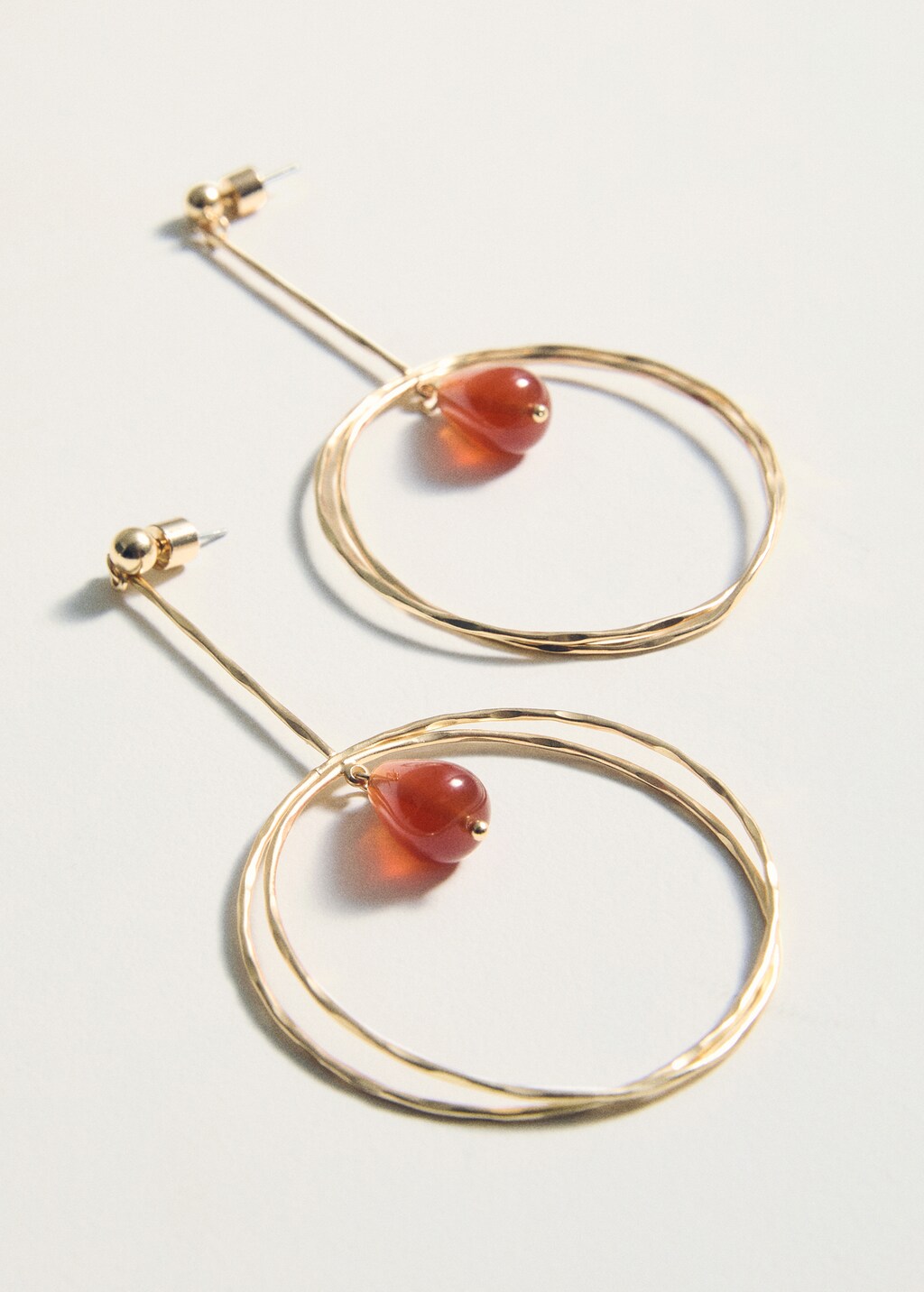Hanging hoop earrings with ball detail - Gold
