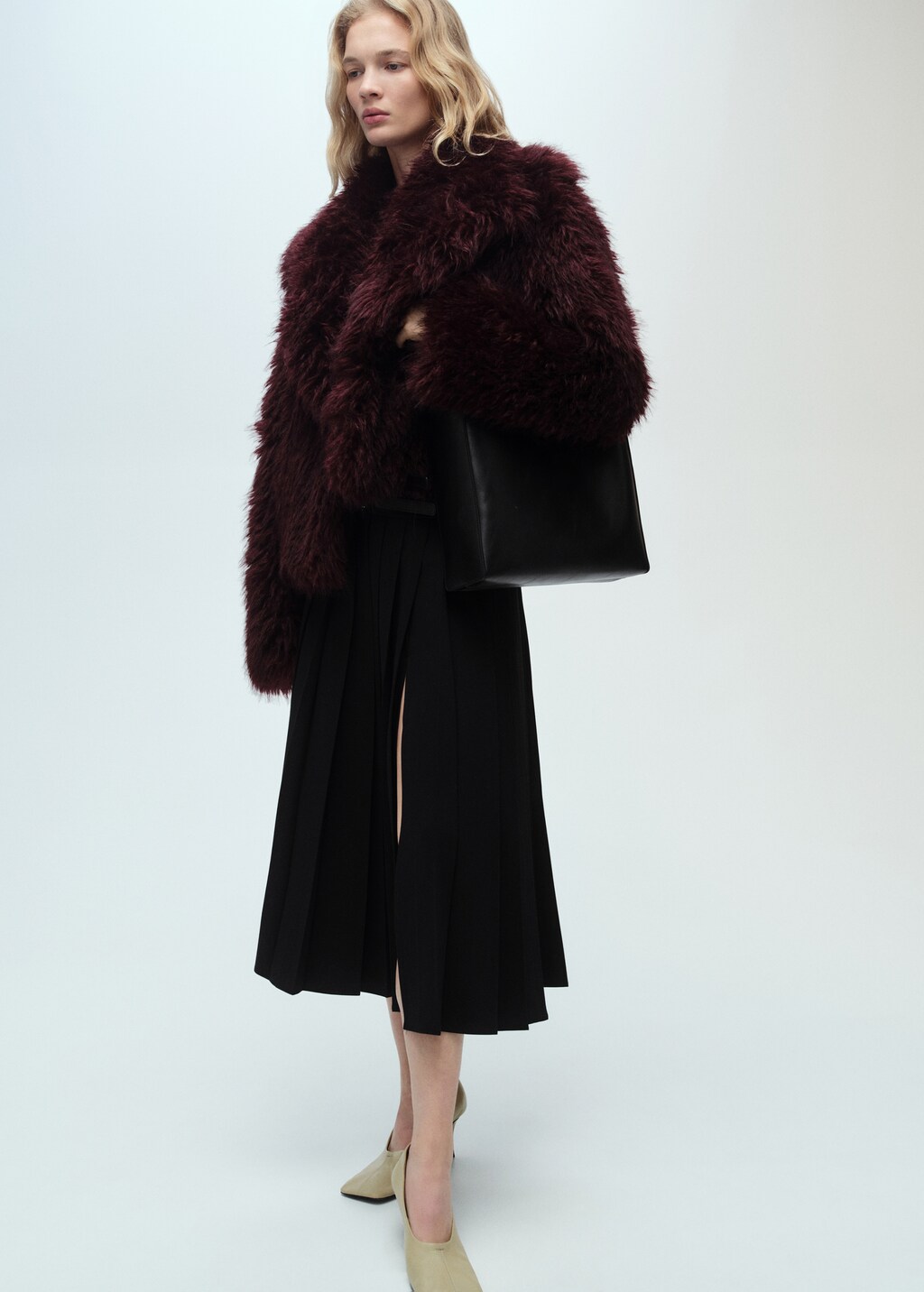 Double-belted pleated skirt - Black