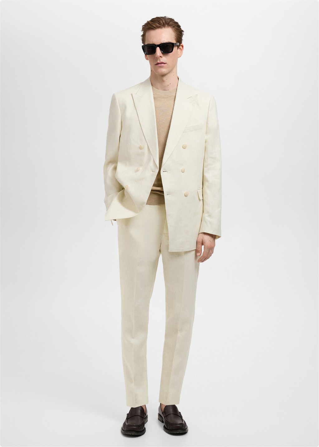 Slim fit 100% linen suit pants - Ivory White