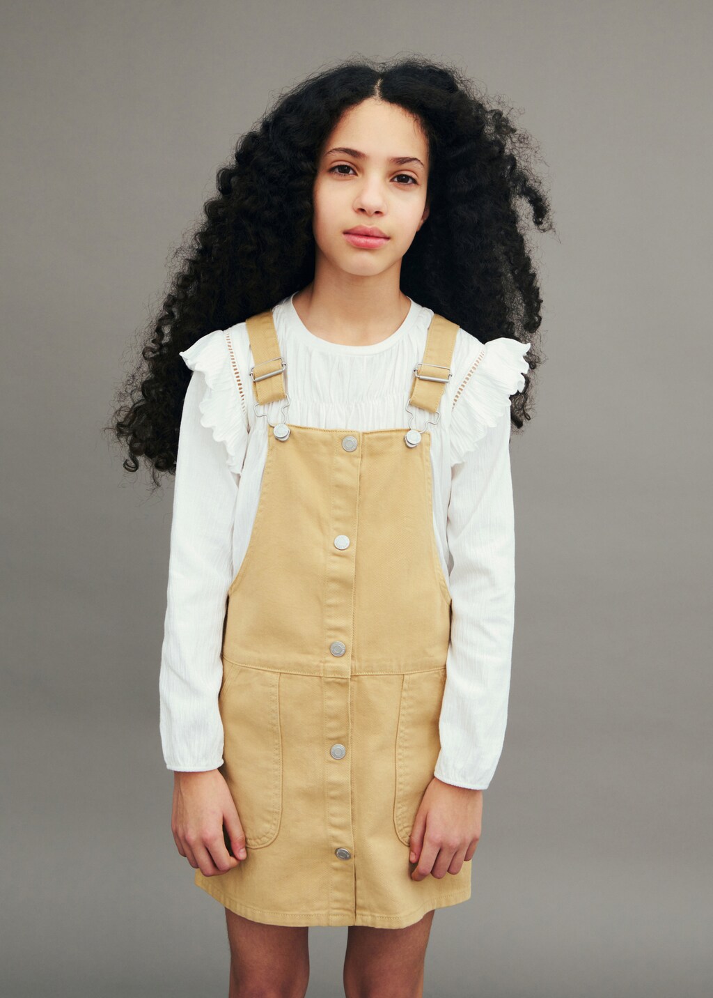 Short denim pinafore - Medium Brown