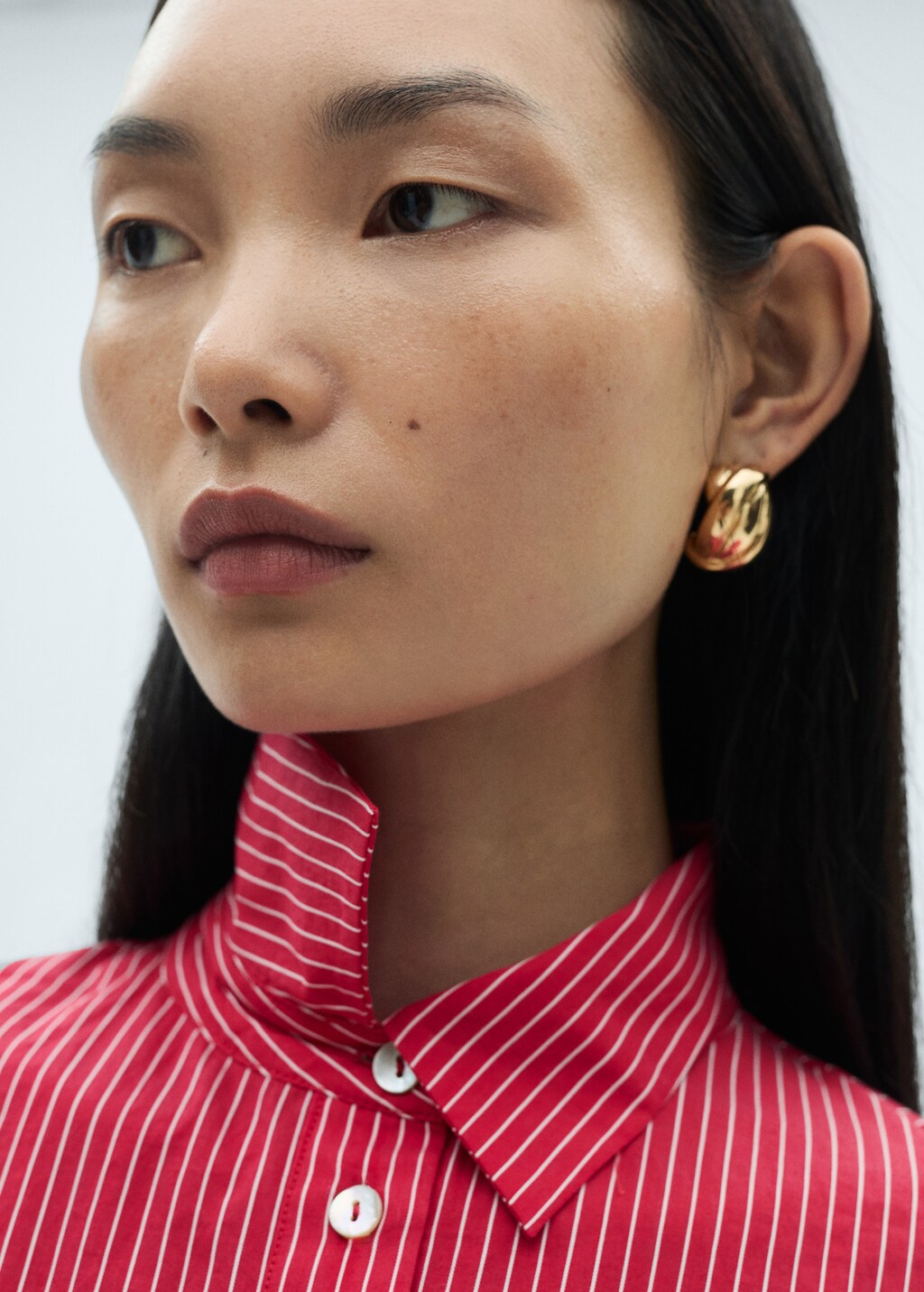 Striped cotton shirt dress - Red