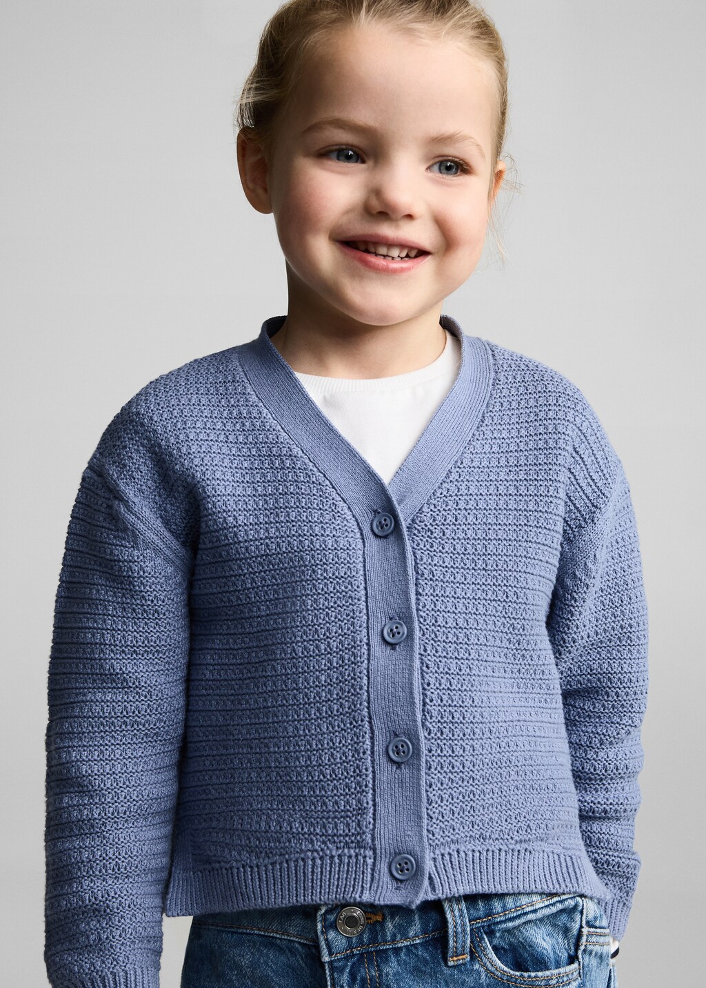 Combination knitted cotton cardigan - Blue