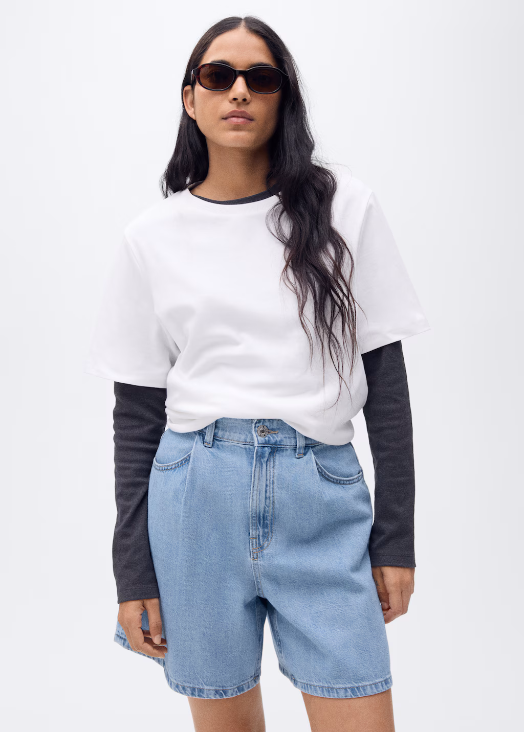 Straight shorts with turn-up hem - Medium Blue