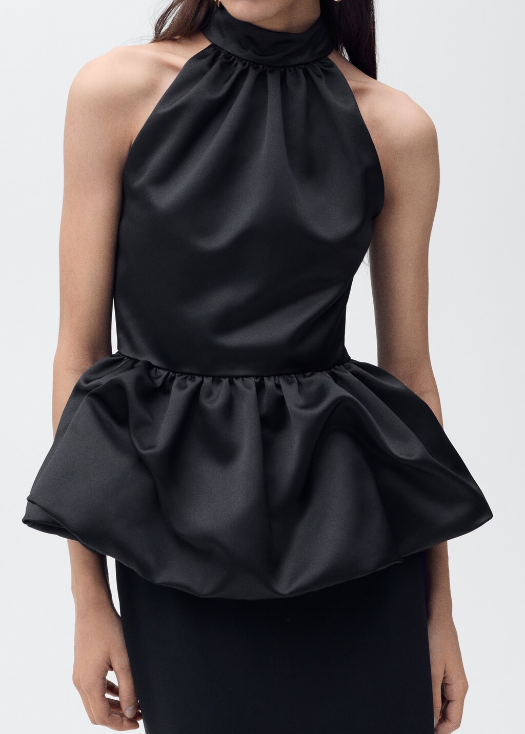 Balloon-effect halter-neck top - Black