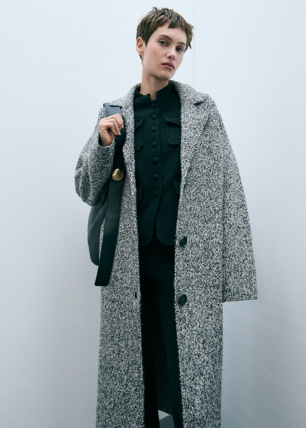 Mottled knitted cotton coat - Black