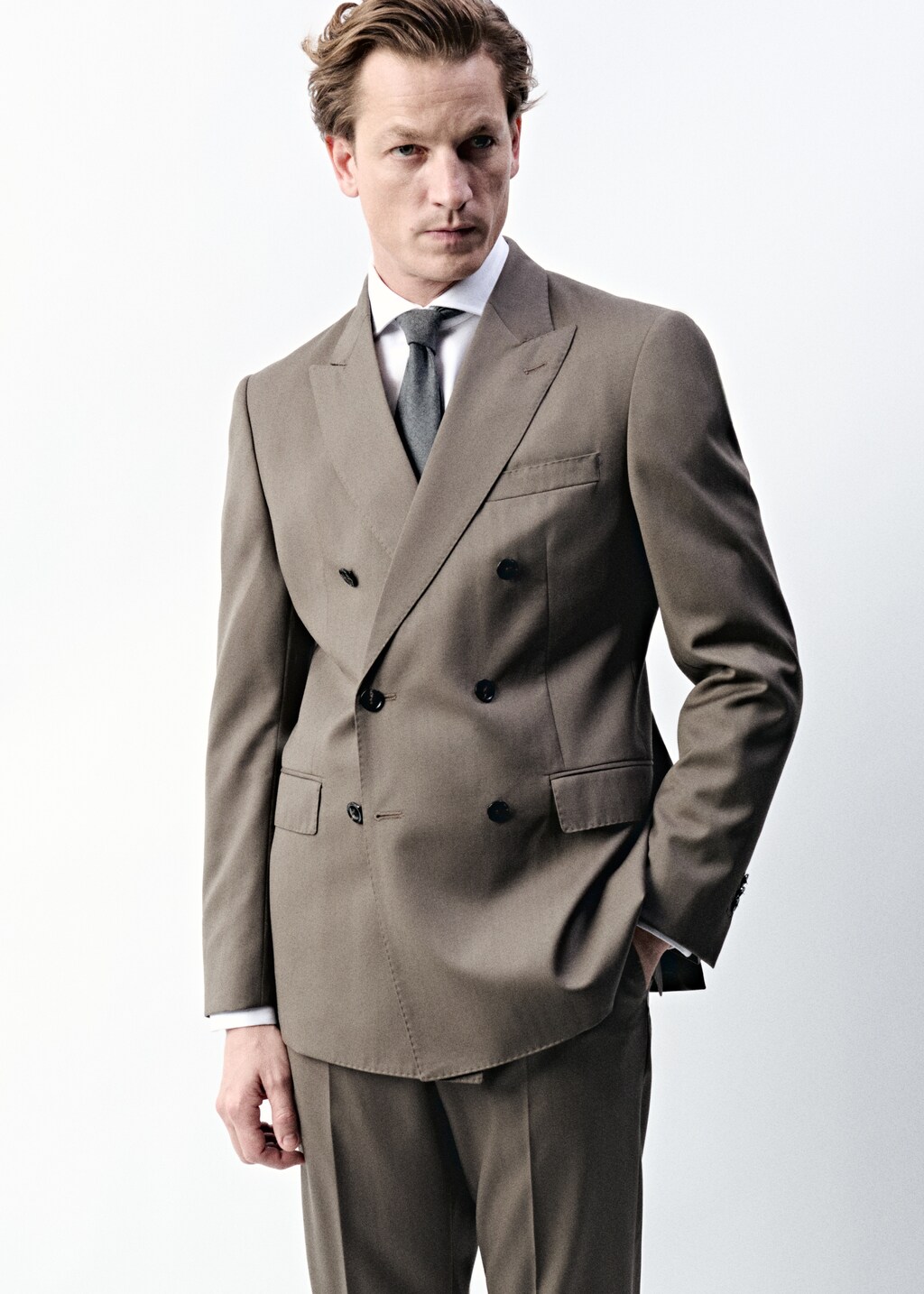 100% wool double-breasted herringbone suit jacket - Medium Brown