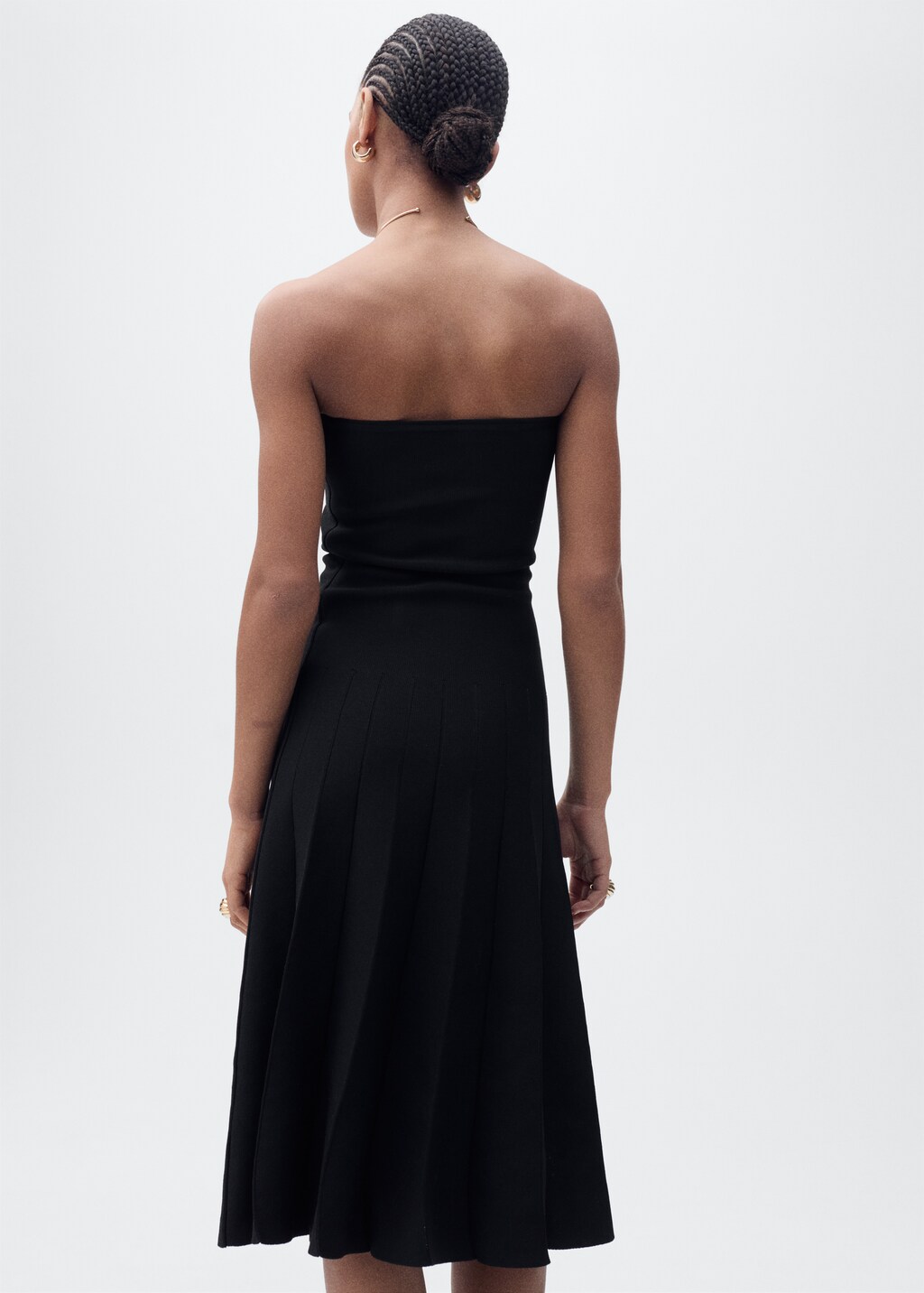 Strapless flared knitted dress - Black
