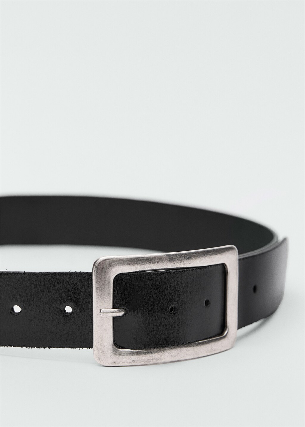Leather belt with square buckle  - Black