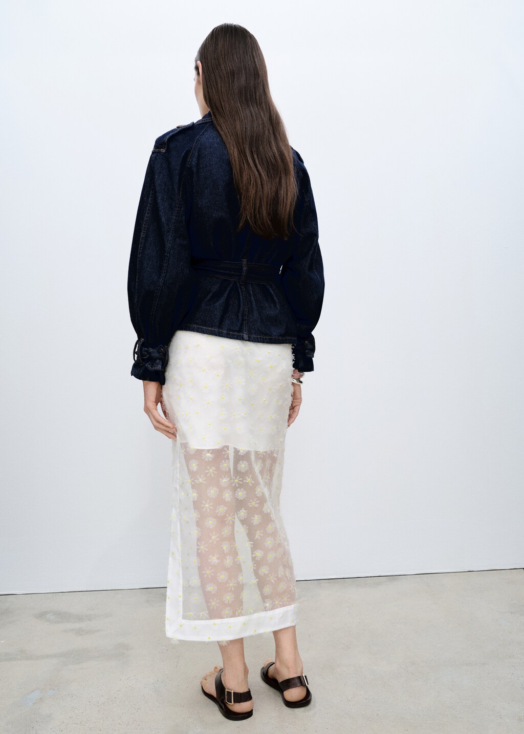 Semi-transparent skirt embroidered with flowers - Off White