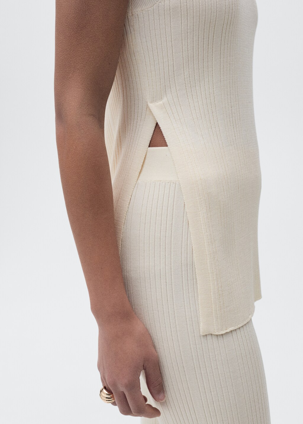 Flared rib-knit trousers - Ecru