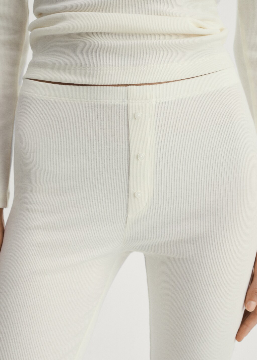 Long rib-knit trousers - Peach