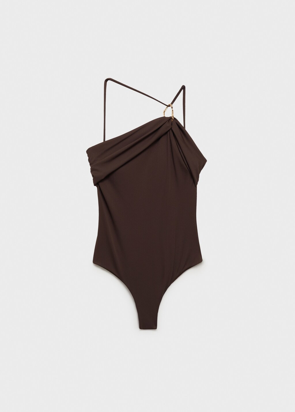 Asymmetrical swimsuit with hoop - Chocolate