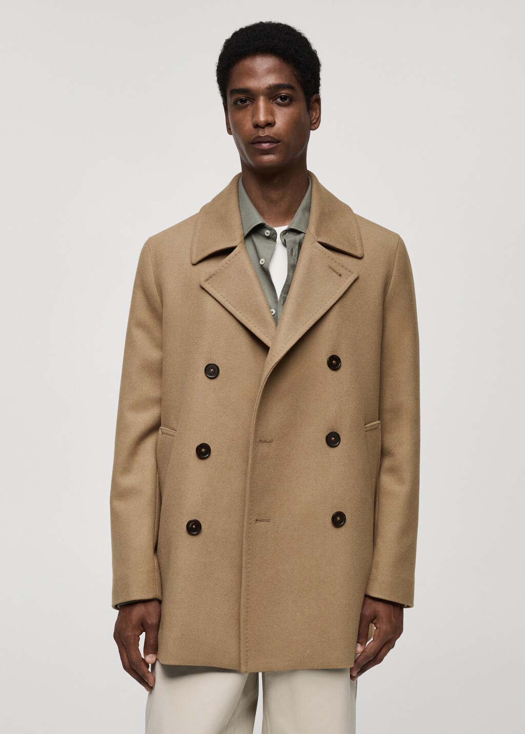 Wool double-breasted coat with buttons - Brown