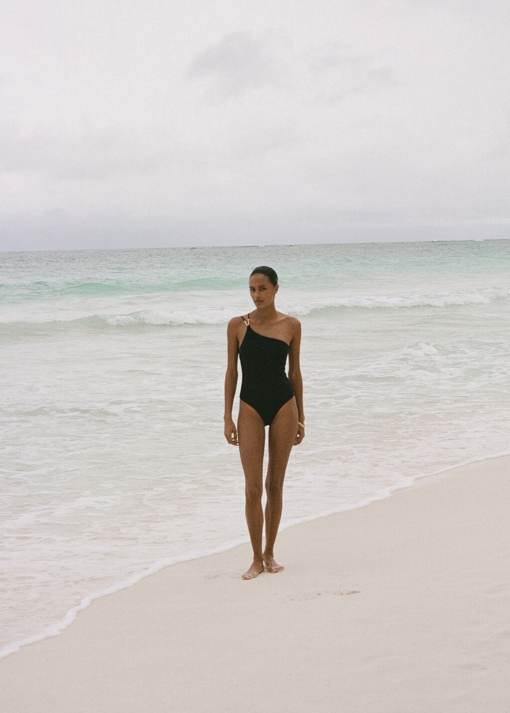 Asymmetrical swimsuit with metallic detail - Black