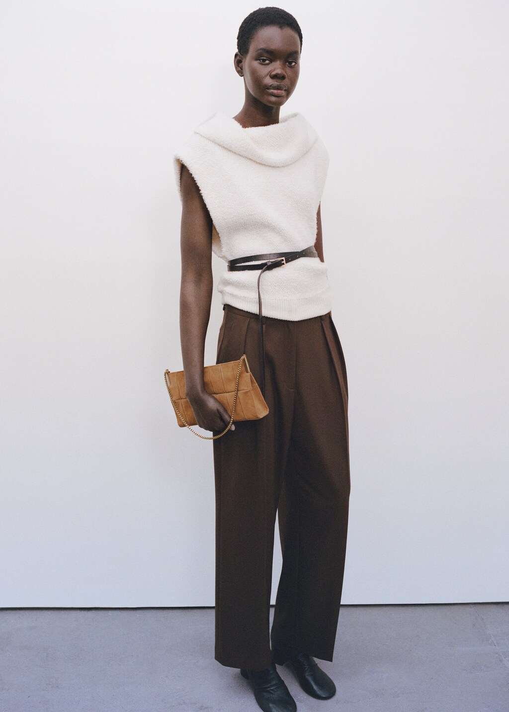 Suede baguette bag - Medium Brown