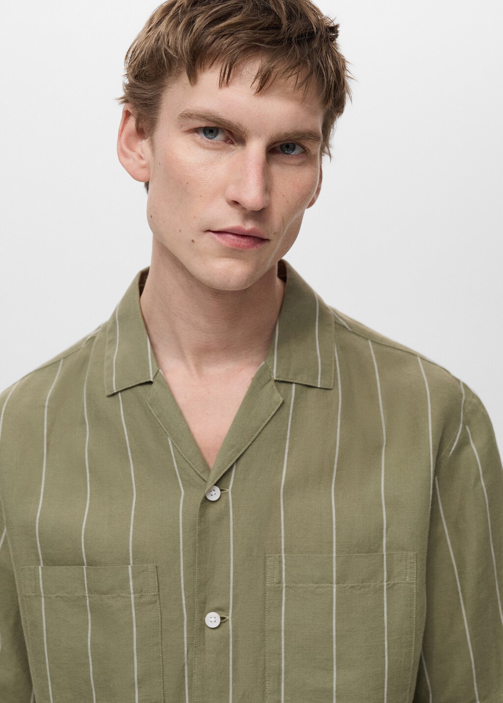 Linen bowling shirt with pinstripes - Green