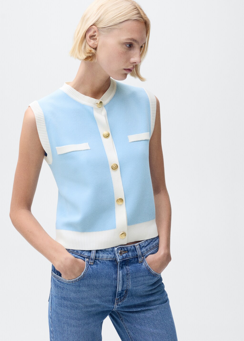 Knitted waistcoat with contrast piping - Black