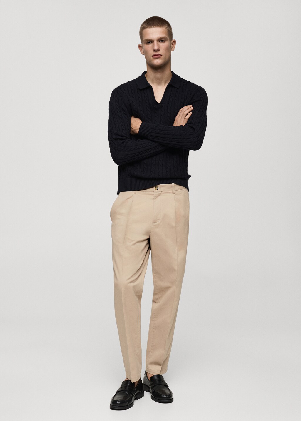 Medium braided-knit polo sweater - Dark Navy