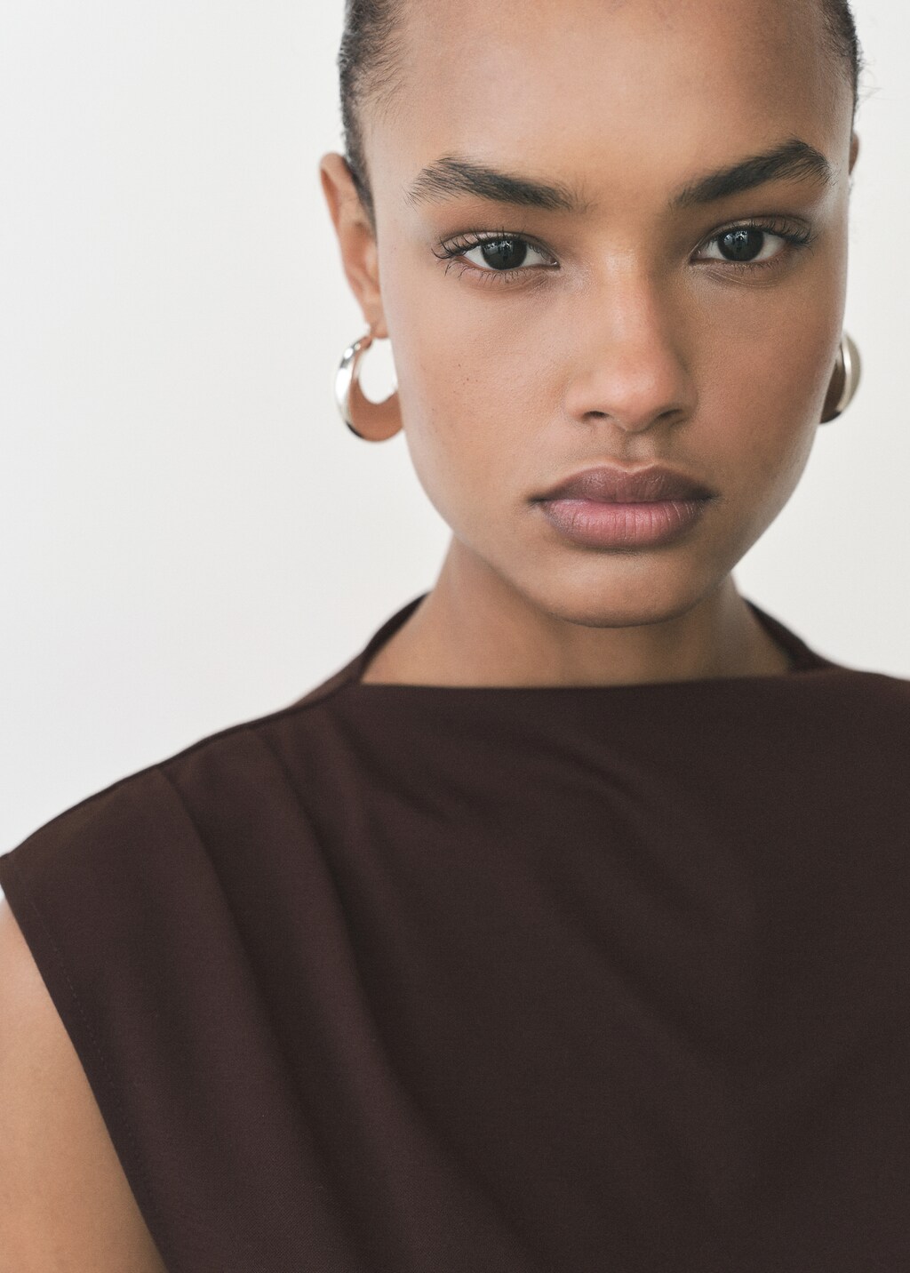 T-shirt with gathered asymmetrical neck - Sand