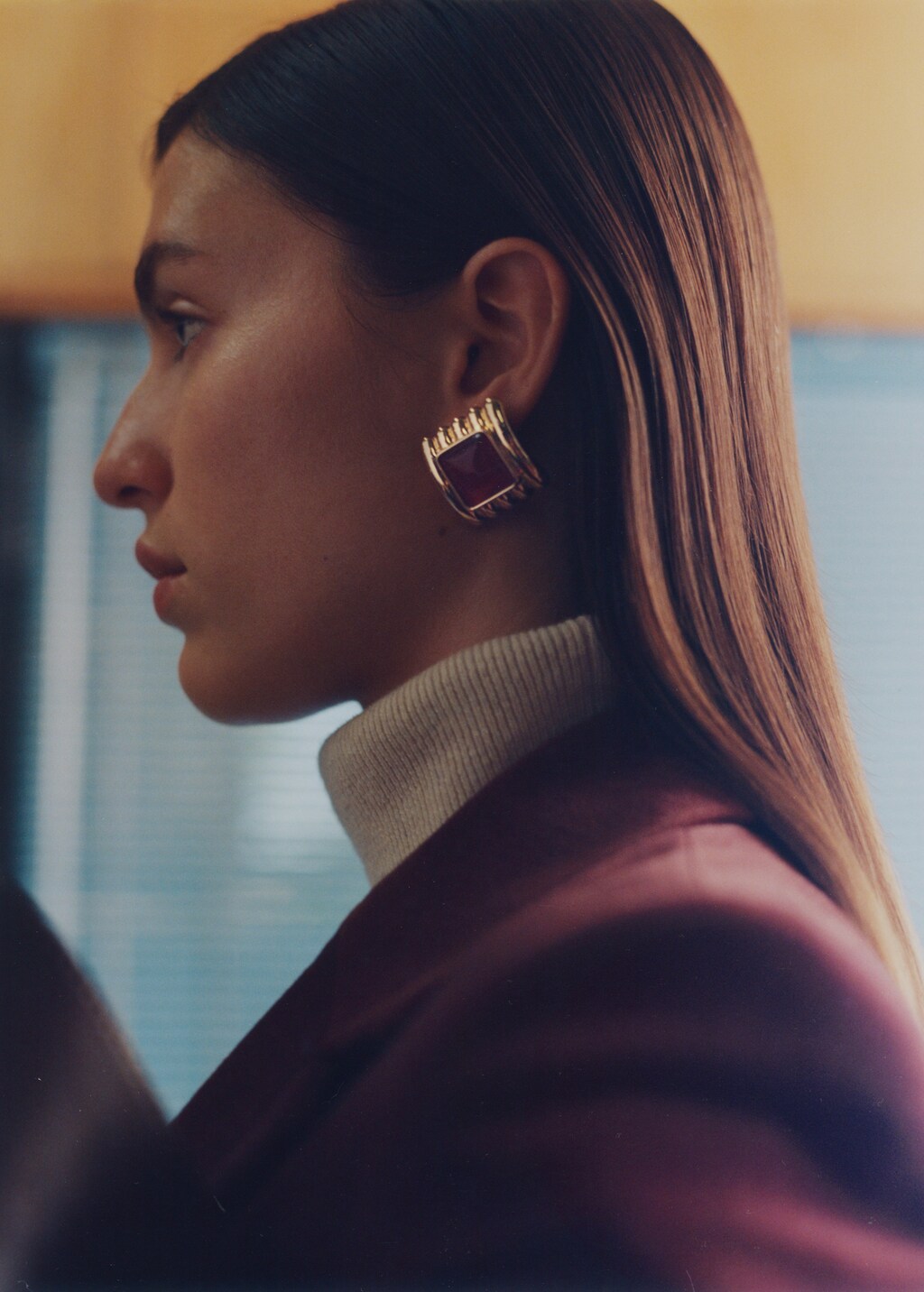 Combined square relief earrings - Gold