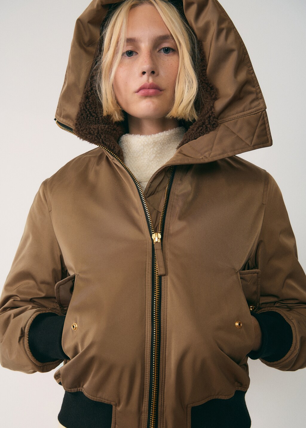 Bomber jacket with fleece lining - Brown