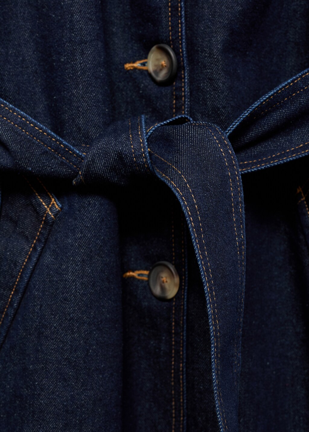 Long rinse-wash denim trench coat - Open Blue