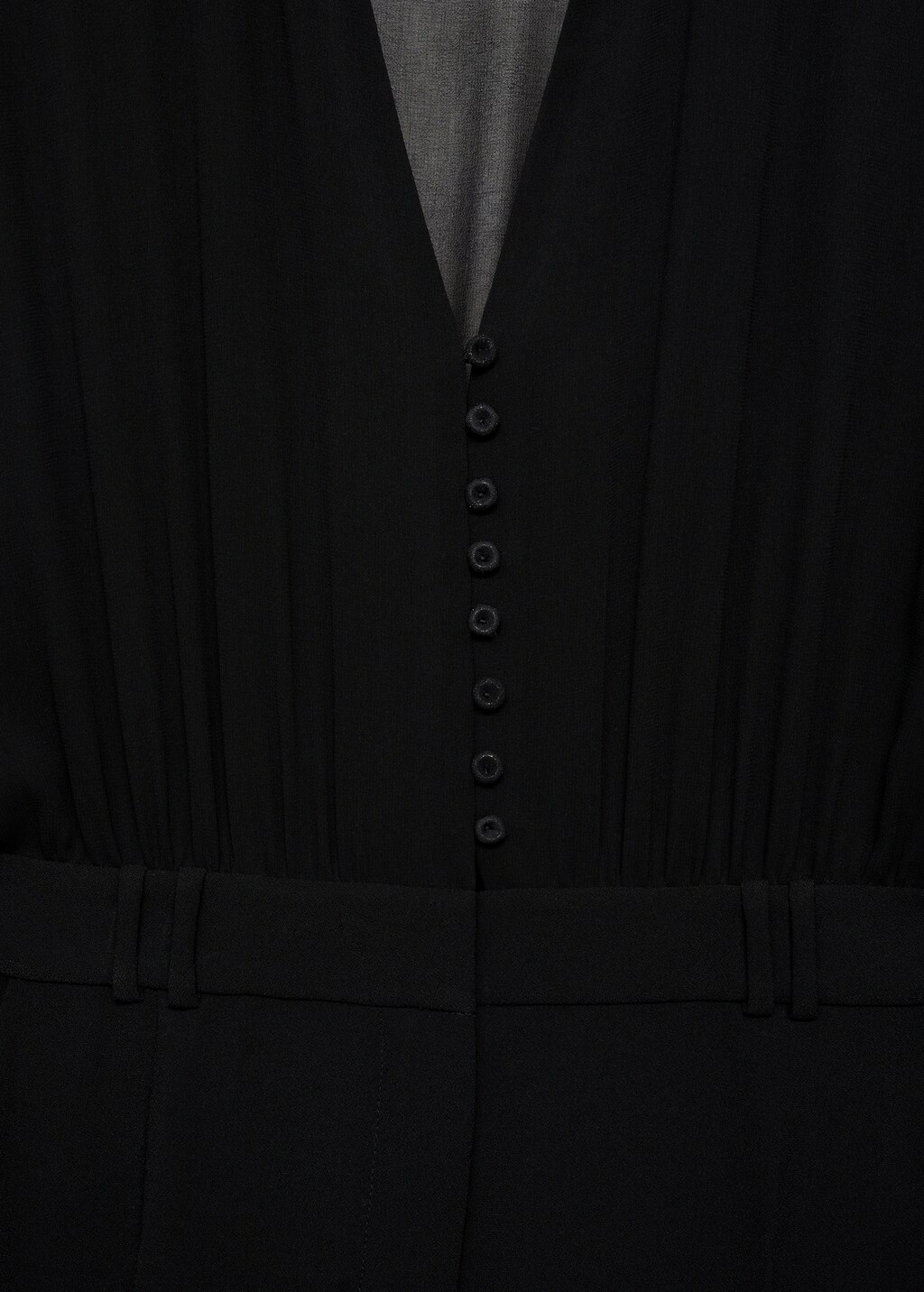 Wideleg jumpsuit with semi-transparent sleeves - Black