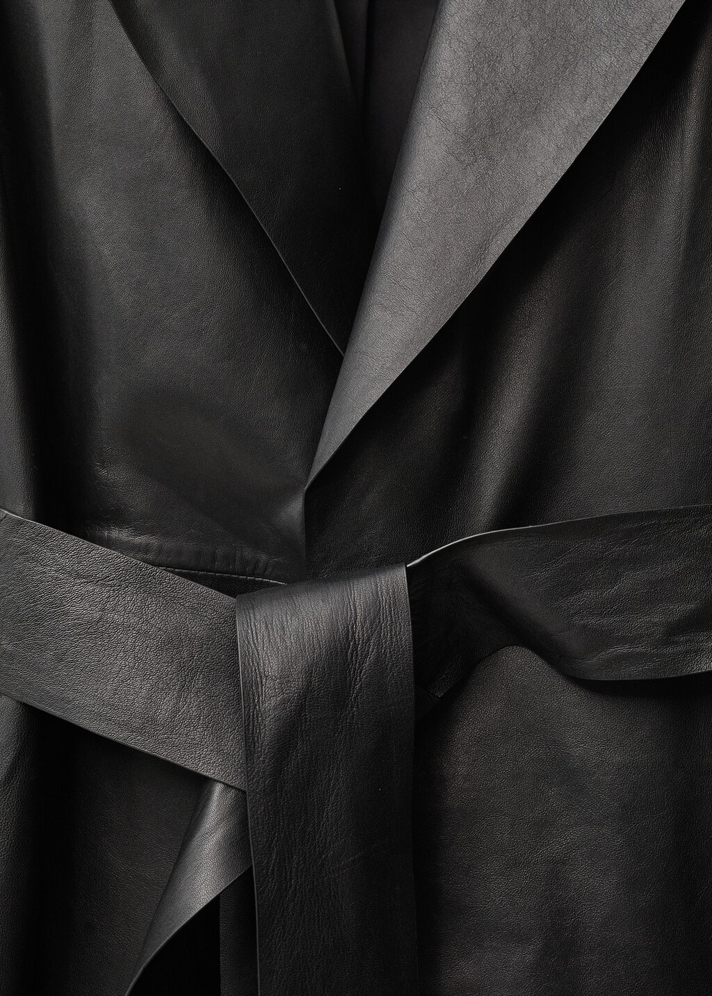Leather trench coat with belt - Black