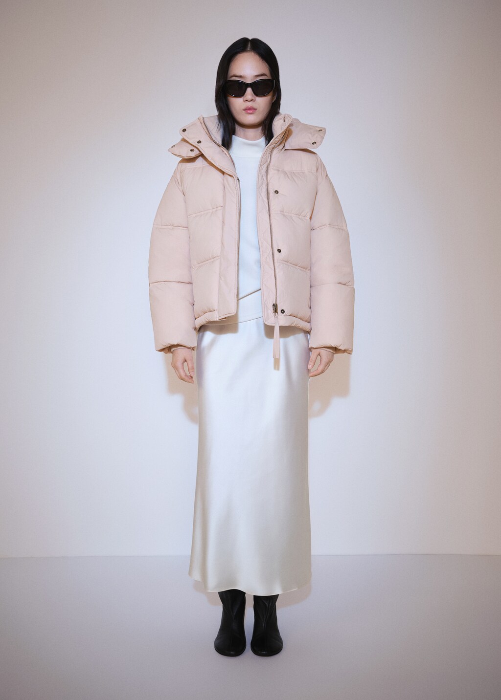Short padded hooded anorak - Pastel Pink