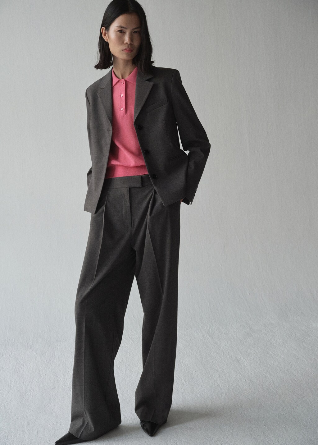 Knitted polo-neck sweater - Fuchsia