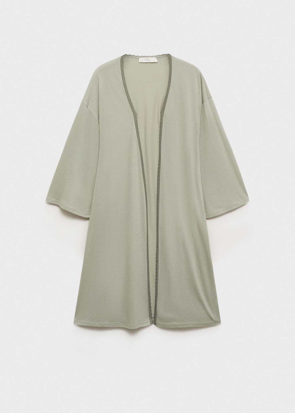 Cotton robe with contrasting lace - Medium Brown