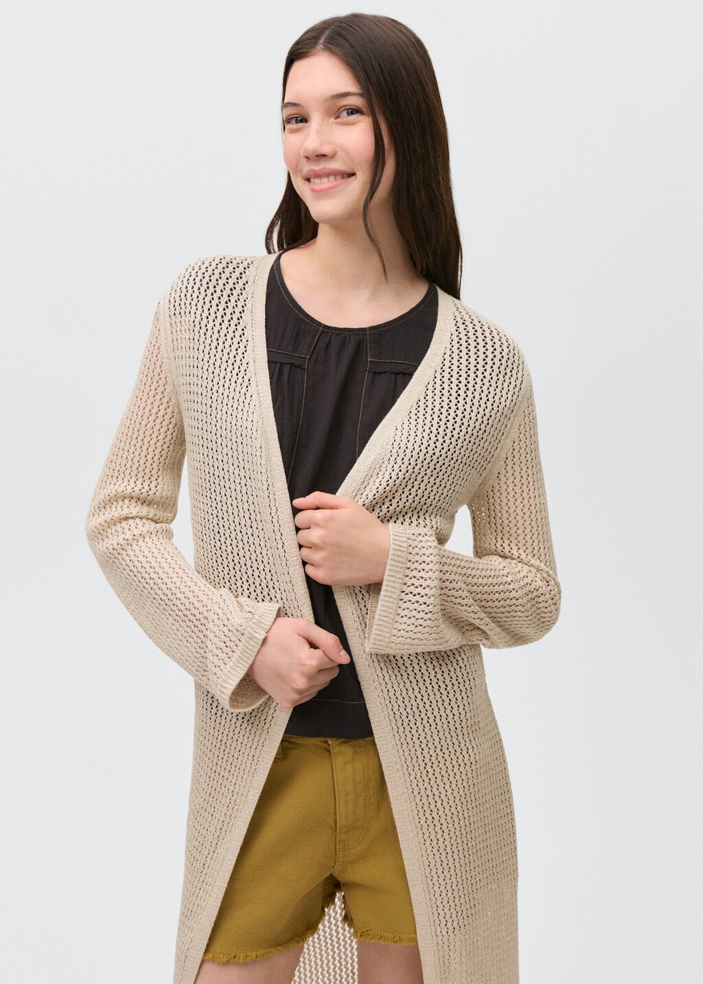 Long openwork knitted cardigan - Gold
