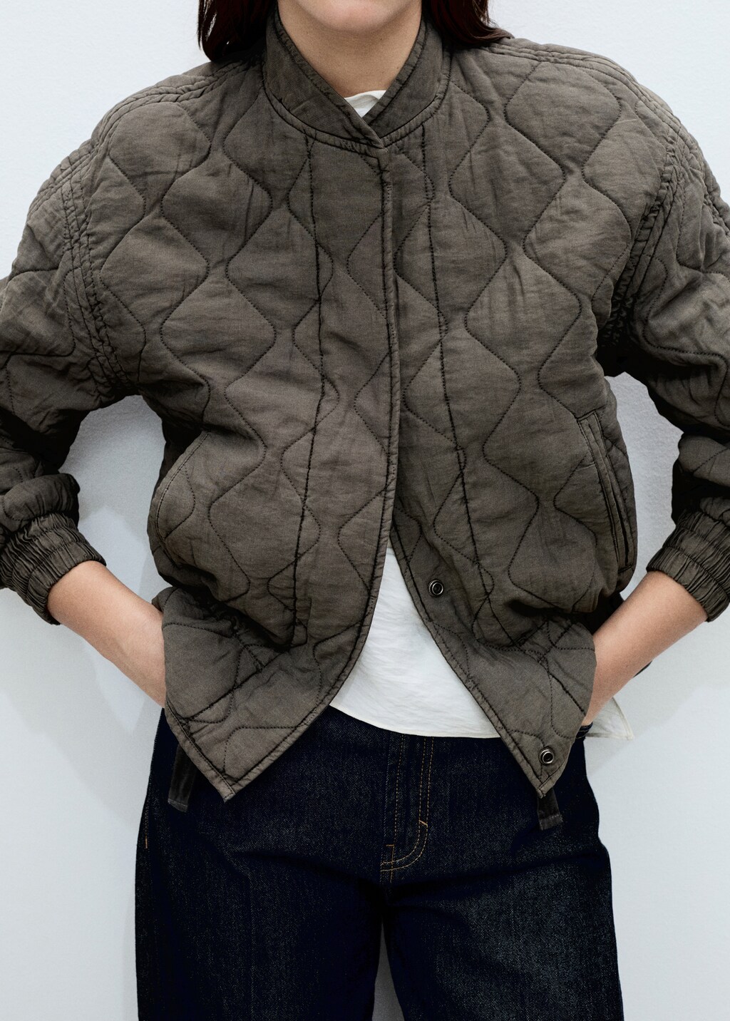 Quilted bomber jacket - Pastel Yellow