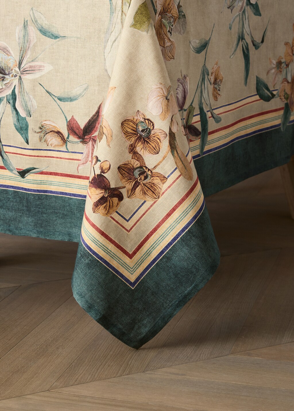 Floral-print cotton tablecloth for 6 to 8 diners - Sand