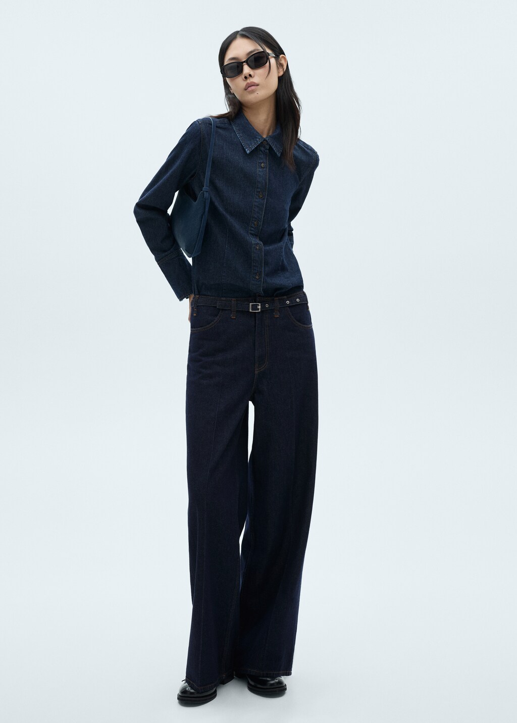 Rinse-wash wideleg jeans with belt - Open Blue
