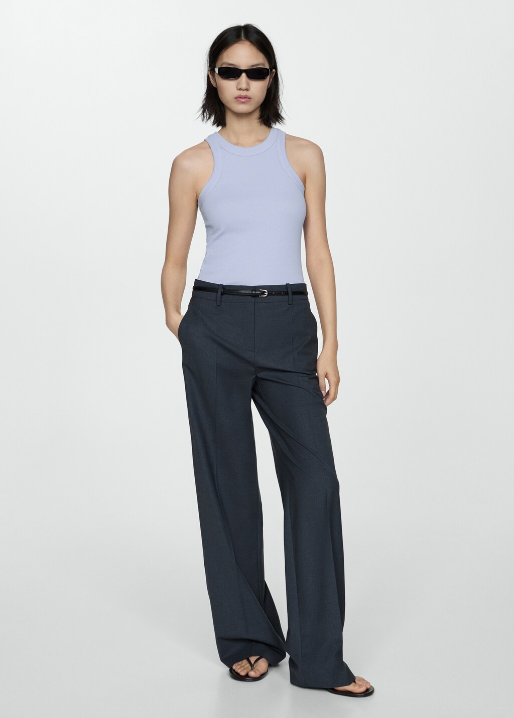 Ribbed cotton-blend top - White