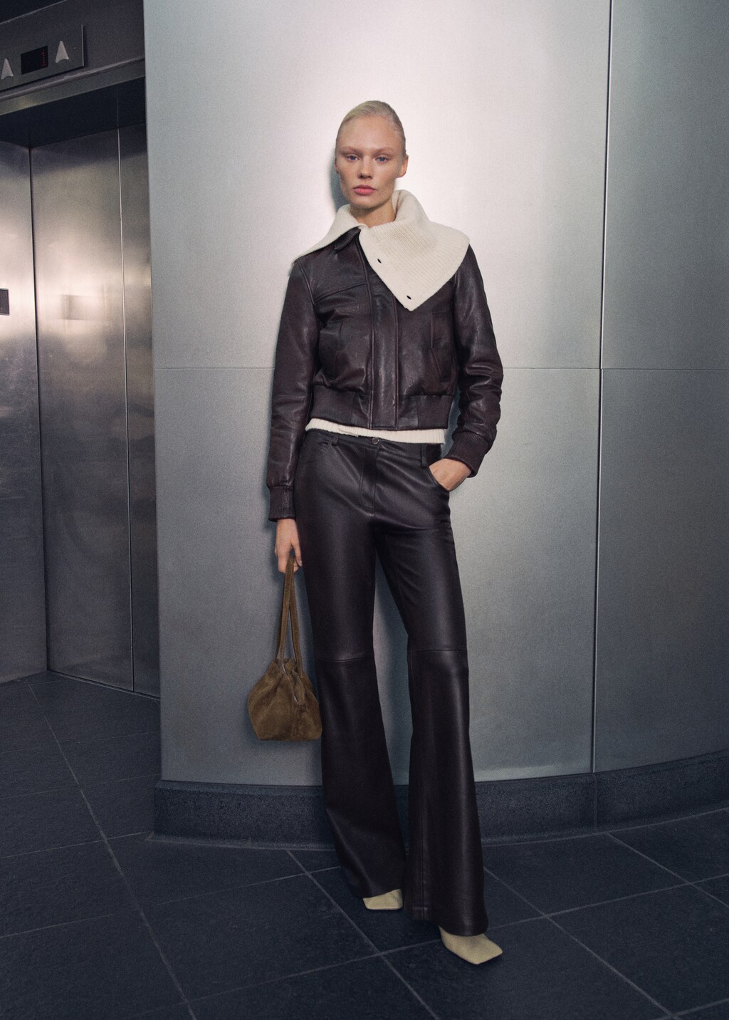 Leather bomber jacket - Brown