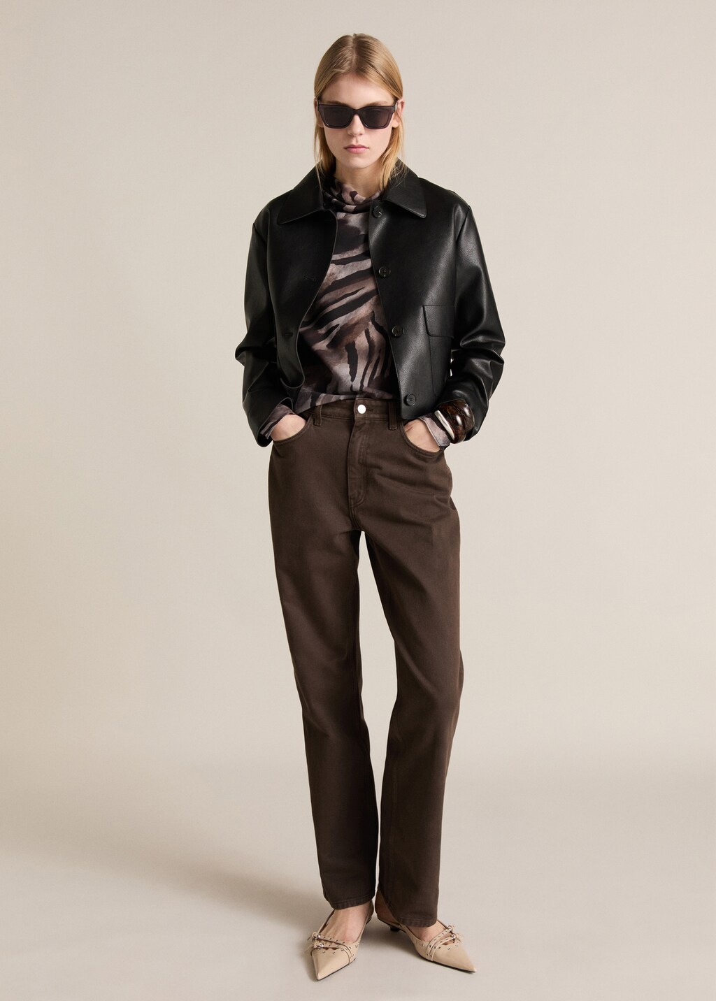 Zebra satin blouse - Brown